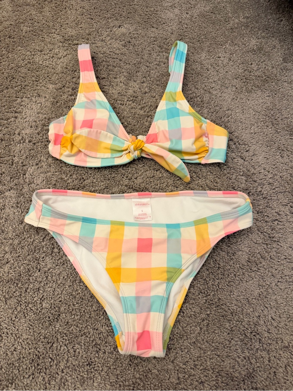 Xhilaration Pastel Plaid Tie-Front Bikini - Pink, Yellow, Mint, Light Blue